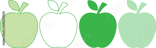 Dotted vector set of green apples in various styles and textures