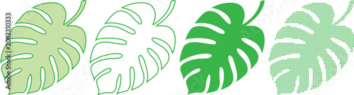 Dotted vector set of monstera leaves in various green shades