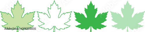 Dotted vector set of green maple leaves in various styles and shades