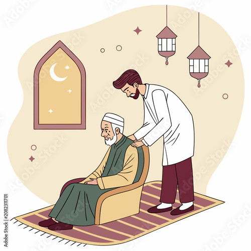 Male nurse or doctor giving medical checkup to elderly man with assistance wellness caregiver