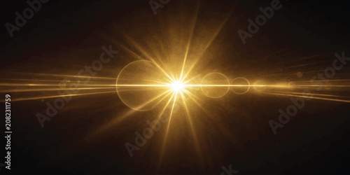 Bild auf Leinwand Bright golden star lens flare effect on black background with background abstrac