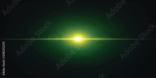 Fotografía Green abstract horizontal lens flare light streak on dark background with horizo