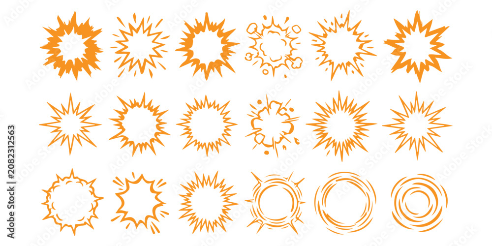 Fototapeta premium Set of cartoon comic book explosion bubbles and starburst shapes for graphic design