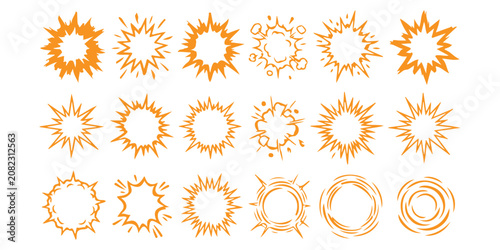 Foto Set of cartoon comic book explosion bubbles and starburst shapes for graphic des