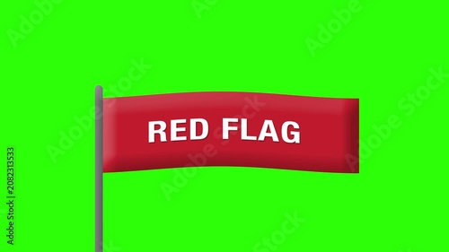 Animated red flag icon isolated on a green screen background. Graphic element representing a warning, danger, caution or “red flag” concept