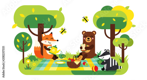Slika na platnu Cartoon Fox Sitting on Grass.