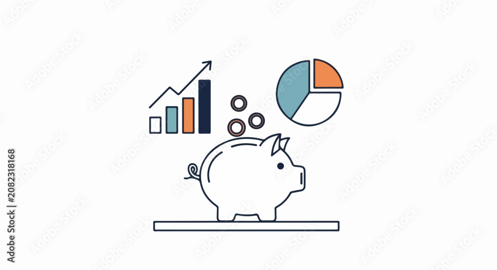 Fototapeta premium Piggy Bank with Financial Charts.