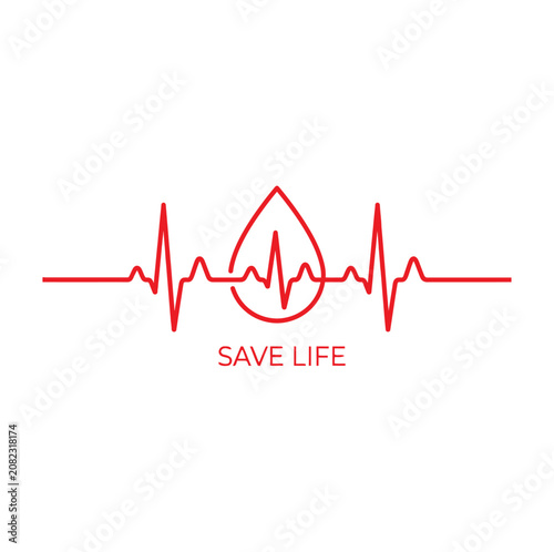Heartbeat line with blood drop saving life vector creative medical illustration background.