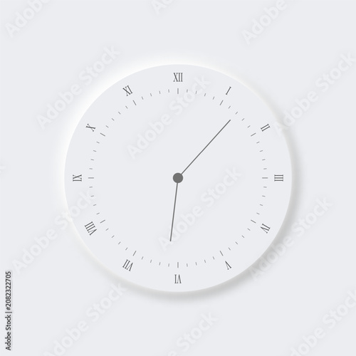 Neumorfism white clock with hour hands