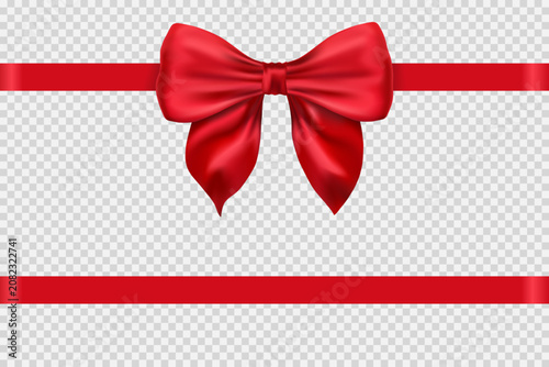 Luxury elegant realistic red bow and ribbon isolated on transparent background