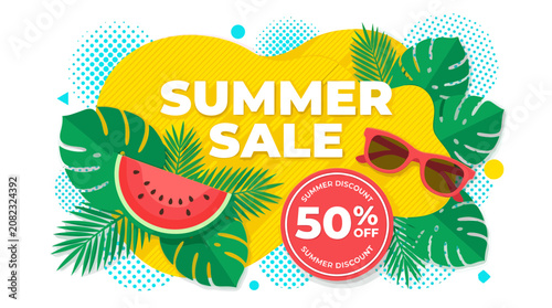 Summer sale advertisement with sunglasses and watermelon