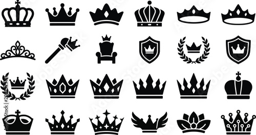 Cuadro en lienzo Silhouette Crown Icons Collection for Royalty and Luxury Designs