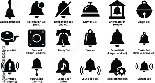 Obraz na plátně Silhouette Collection of Various Bell Icons for Notification and Decoration