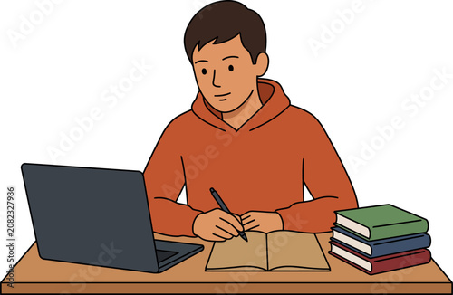 Focused Student Engaged in Learning and Note-Taking