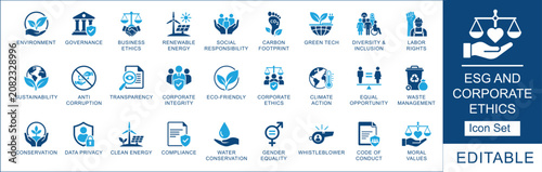 Bild auf Leinwand ESG and corporate ethics icon set