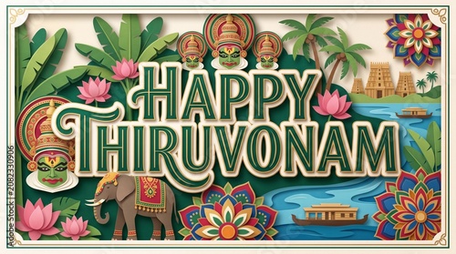 Celebrate Thiruvonam with elegant Kerala-inspired festive designs featuring Pookalam, lamps, typography, and vibrant cultural celebrations.