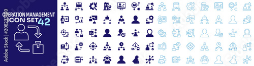 Cuadro en lienzo Flat and outline operations management icon set featuring a comprehensive vector collection of business workflow and coordination elements