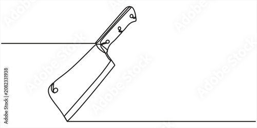 Obraz na plátne continuous one line art drawing of meat cleaver,  minimalist design isolated, in outline vector illustration