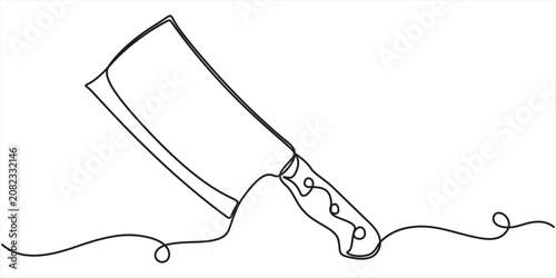 Canvas-taulu continuous one line art drawing of meat cleaver,  minimalist design isolated, in outline vector illustration
