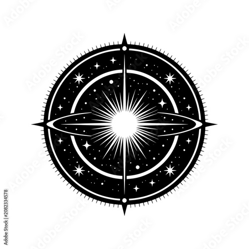 Bild auf Leinwand Masterpiece Big Bang icon featuring a refined cosmic explosion with expanding energy waves and celestial elements in a perfectly balanced geometric composition