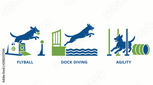 Obraz na płótnie Dog sports icons for flyball, dock diving, and agility.