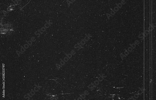 Obraz na plátně Film Grain Texture Overlay, Dusty Black Grunge Background with Scratches for Ret