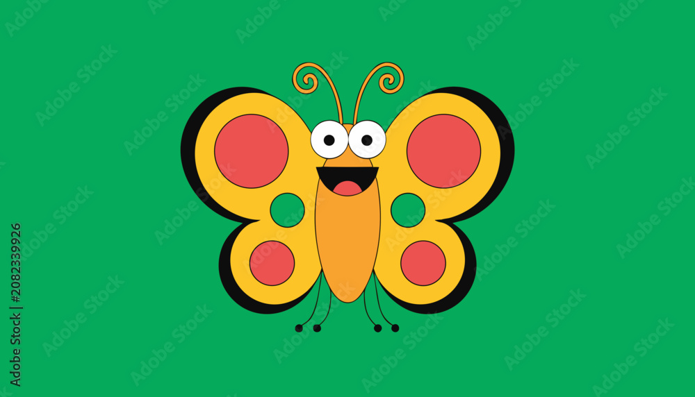 Fototapeta premium Cute Colorful Cartoon Butterfly on Flower Vector Illustration Isolated on White Background for Spring Nature Design and Floral Decoration