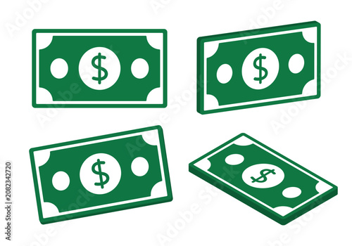 Money isometric color icons. Vector 3D cash icons isolated on white background.