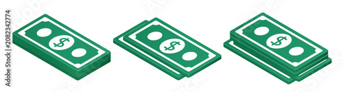 Cash icon set. Money 3d icon. Vector isometric icons isolated on white background.
