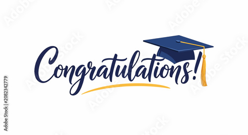 Graduation cap with congratulatory text graphic design.