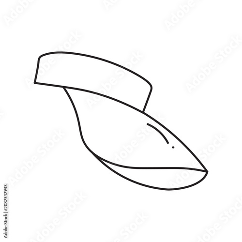 Beach hat black doodle contour isolated on white background Vector Illustration