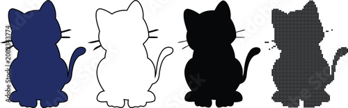 Quadro su tela Cute cat dotted vector set blue white black dot pattern variations for design