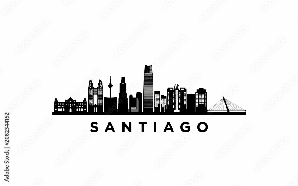 Obraz premium Black and white silhouette skyline of Santiago city with bridge