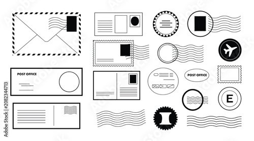 Foto Collection of mail and postal service elements envelopes postcards stamps postma