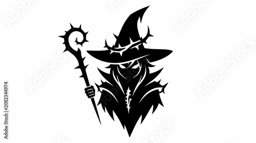Bild auf Leinwand Dark wizard mage mascot holding magical staff.