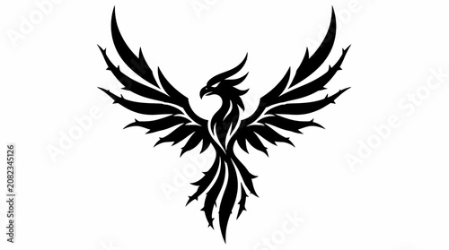 Foto Sharp phoenix bird silhouette with spread wings.