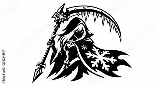 Photos Winter reaper with snowflake scythe and cloak.