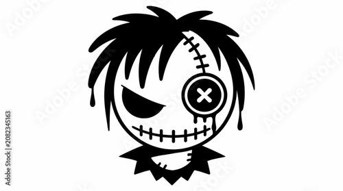 Photography Stitched voodoo doll boy head with patch eye.