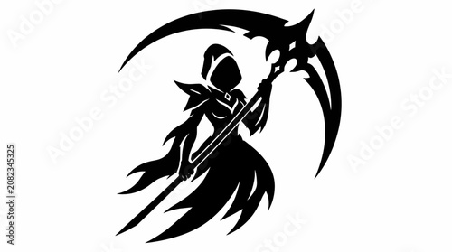 Foto Minimalist grim reaper silhouette holding scythe