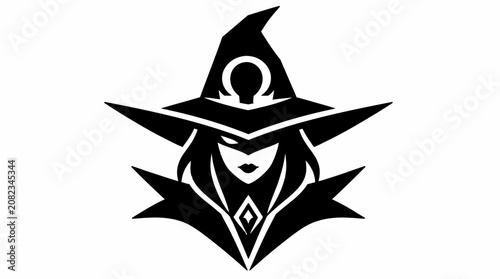 Fotografi Powerful sorceress mascot logo with crescent hat symbol.
