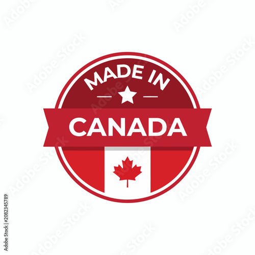 Red Made in Canada Badge with Maple Leaf Logo Design