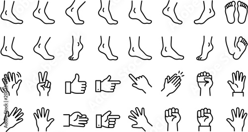 Foto Collection of black line art hand and foot icons