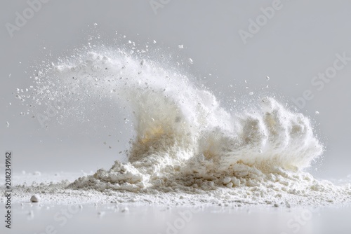 Isolated white powder cloud drifting and settling in a minimal studio setting