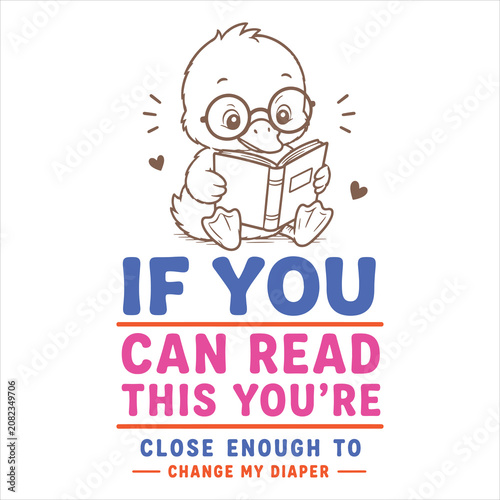 Cute Baby Duck Reading Funny Quote Illustration