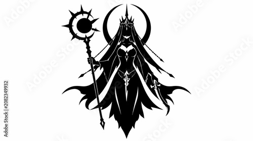 Foto Celestial priestess with sun and moon staff.