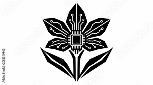 Cybernetic electronic flower with circuit patterns.