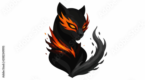 Photography Black cat silhouette with glowing orange fire eyes.
