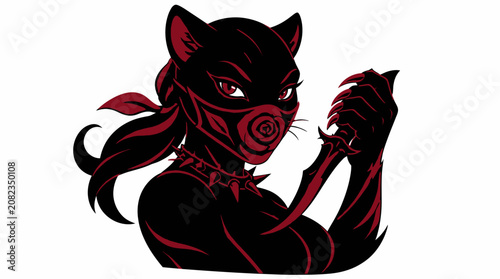 Tableau sur toile Black panther ninja warrior mascot with red dagger.