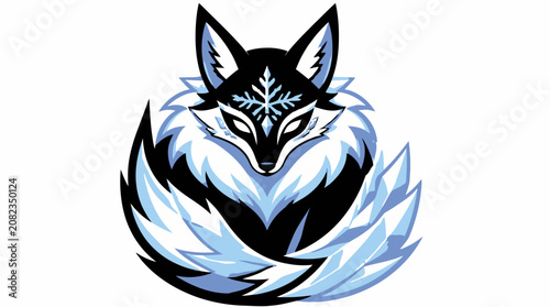 Blue ice fox mascot with frozen crystal fur textures.