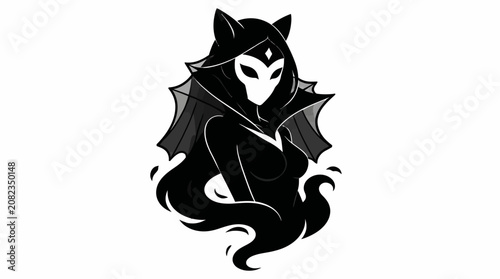 Bild auf Leinwand Masked female phantom spirit with flowing shadow cloak.